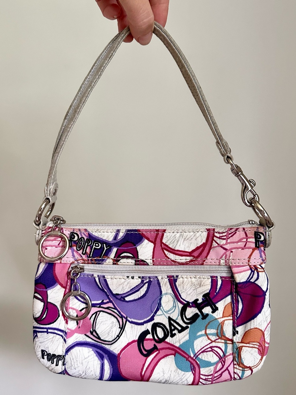 Coach Poppy Graffiti Small Pure or Wristlet - Silver tone Hardware Y2K Pink